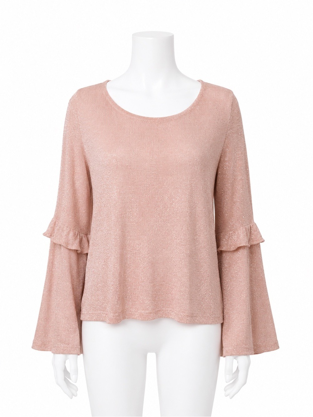 ZARA Knitwear Pink Sparkle Bell Sleeve Blouse Metallic Medium NWT